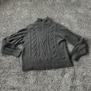 J Crew Sweater Women's M Gray Fishermen Cable Knit Half Zip Wool Alpaca Blend